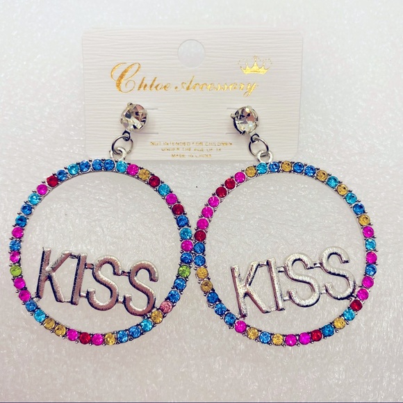 NWT Earrings Crystal multi Kiss set in Silvertone. - Picture 8 of 9